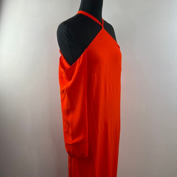 & Other Stories Orange Red Halter Midi Dress Cold Off-Shoulder Pullover Size 8 - Picture 5 of 11